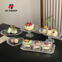 Amour coeur bord verre assiette de fruits assiettes à pied haut ménage Transparent assiette à Dessert plateau à gâteau