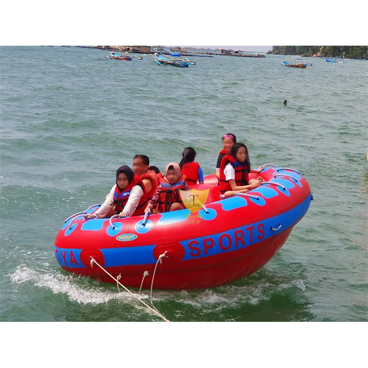 Best quality water park games flying ski inflatable towable river disco boat raft with pump