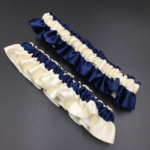 Ensemble de <span class=keywords><strong>jarretière</strong></span> de mariage en ruban de satin bleu royal et <span class=keywords><strong>ivoire</strong></span> pour femme accessoire de ceinture élégant - Product Image 2