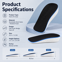Semelles rehausseuses unisexes en EVA et TPU respirantes, hauteur 1,5-3,5 cm, talon compensé 3/4, pour baskets et bottes