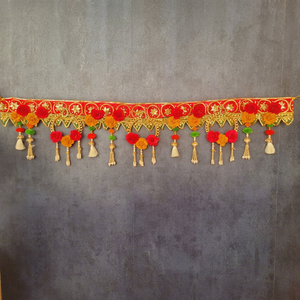 Luxury Handmade Floral Door Toran with Pearl Tassels Traditional Bandhanwar <b>Wall</b> Hanging Red & Yellow <b>Flower</b> Entrance <b>Decor</b> - Product Image 1