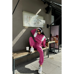 Ensemble de survêtement en nylon coupe-vent fuchsia respirant imprimé streetwear hiver jogging grande taille à capuche logo maternité Air - Product Image 5