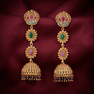 Mayoristas de Joyería Artificial en India, Jhumki Antiguos con Baño de Oro 233088 - Product Image 1