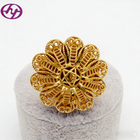 Bague en filigrane de fleurs 3D plaquée or 24 carats Hongyue - Bague de luxe de style arabe du Moyen-Orient - Bijoux de mariage pour femmes