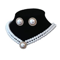 Conjunto de Joyería de Moda para Mujer, Collar, Aretes y Anillo con Perlas, Bañado en Oro, para Bodas, Fiestas y Eventos