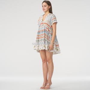 Vestido Mini Casual de Verano para Mujer, Cómodo, 100% Algodón y Lino, Moderno, Estampado a Rayas, Personalizable, Tejido, en Oferta - Product Image 2