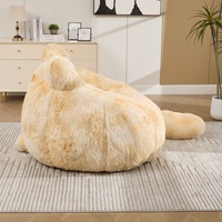 Fauteuil de sol individuel sans structure en fausse fourrure, en forme de chat avec coussin queue, pour lecture, jeux et détente dans le salon
