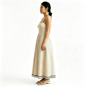 Abito Lungo Estivo Vintage Francese a Pois con Spalline Sottili, Elegante Vestito Retrò a Linea A per Donne - Product Image 2