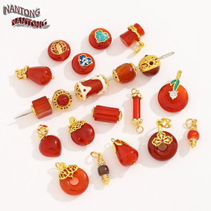 Nantong Chinese Style <b>Red</b> Agate Spacer Beads Copper Plated Gold DIY Jewelry Accessories <b>Bracelet</b> Necklace Charms - Product Image 2