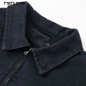 High Quality Khaki Utility Jacket Round Collar Wooden <b>Button</b> Front Two Patch Pockets Hem Drawstring Oversized Fit Jacket - Product Image 2