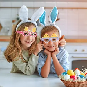 बच्चों की पार्टी सहायक वस्तुओं के लिए 12 पीस ईस्टर चश्मा ईस्टर बनी कान चिकी ईस्टर खरगोश गाजर चश्मा बच्चों के लिए फोटो बूथ प्रॉप्स