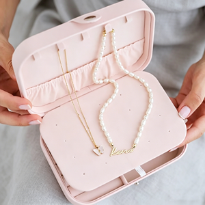 Elegant Pink Dual Layer Jewelry <b>Box</b> With Removable Insert For Necklace Storage - Product Image 1