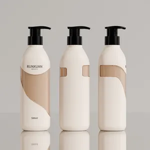 Runxuan 500ml 750ml HDPE Plastic Cosmetic Body Wash Round Shaped Lotion Bottle With Pump