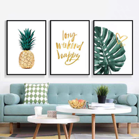 Affiches murales en série Feuilles de plantes vertes, style nordique floral, peinture sur porcelaine cristalline encadrée, pour fond de canapé, vente en gros d'usine