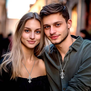 Merryshine 925 plata esterlina doble cruz crucifijo colgante collar hombres mujeres boda fiesta oración Caravaca Jesucristo - Product Image 6