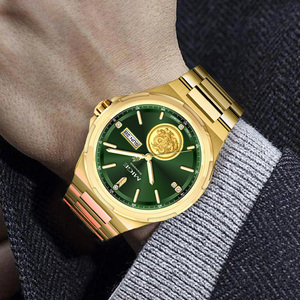 Montre-bracelet de luxe pour homme MIGE, automatique, cadran vert, emblème de dragon doré, véritable diamant, bracelet en acier inoxydable, étanche, pour affaires - Product Image 3