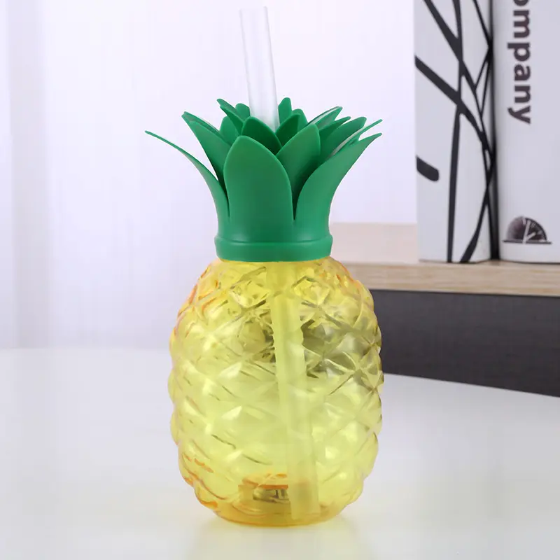 Vente en gros Tasse à paille créative en ananas Matériau PET Gobelets en plastique pour boisson, lait, thé, jus de fruit