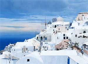 Arte de pared de vinilo con paisaje de Santorini en <span class=keywords><strong>azul</strong></span> y blanco, estilo moderno, impermeable, decoración del hogar, pintura para sala de estar, dormitorio, baño, hogar - Product Image 5