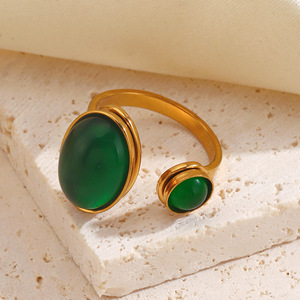 Anillo Minimalista de Acero Inoxidable, Estilo Europeo y Americano, Color Verde, Personalizado, Hip Hop, Geométrico, Elipse, Acero Titanio - Product Image 2