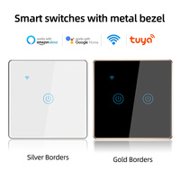 Interrupteur mural intelligent à écran tactile avec cadre en métal aluminium, 1/2/3/4 voies, contrôle sans fil WiFi Tuya, compatible Alexa et Google Home