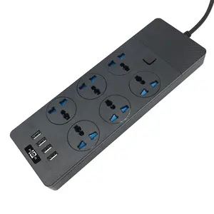 Nouveau Design 3500W 13A Surge Protector USB Power Lead Extension 6 Ft Extension Cord Socket 6 AC Outlet Power Strip avec 4 ports USB