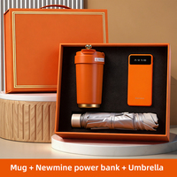 Ensemble cadeau haut de gamme personnalisé avec logo promotionnel, vente en gros, comprenant une tasse, une batterie externe Newmine et un parapluie