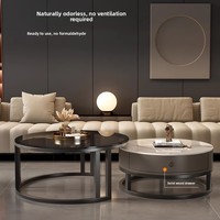 Ensemble de tables basses modernes, plateau en marbre, tiroir de rangement, structure en bois, style luxe léger, table centrale pour salon, meubles