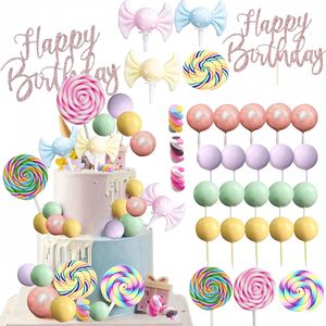 Set di Decorazioni per Torte con Lecca-lecca, Caramelle e Palline Macaron Arcobaleno per Feste di Compleanno per Bambini, Personalizzabile - Product Image 1