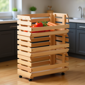 Carrito de Cocina Portátil de Madera de Pino Macizo de 22.4x11.8x31.5 Pulgadas con 4 Estantes, Diseño Moderno - Product Image 2