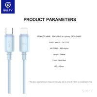 GULFY kabel Data USB-C ke Terang 30W-Mint biru ABS + nilon awet & modis panjang 1M untuk pengisian daya kecepatan tinggi