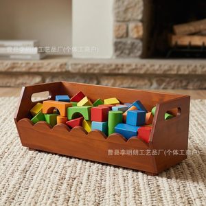 Panier de rangement multifonctionnel en bois, panier organisateur pour la cuisine et la salle de bain, décoration de la maison, avec poignée, forme ondulée - Product Image 3
