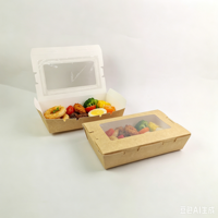 Boîtes à salade en papier kraft recyclable personnalisées avec fenêtre transparente, boîtes à fruits, sushi, boîtes à emporter pour la restauration rapide, boîtes à lunch