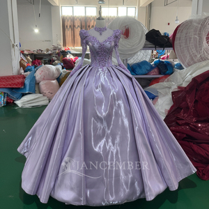 Vestido de Gala Lavanda Exquisito Mc041, Vestido de Quinceañera con Apliques de Encaje Floral y Cuentas, Satén Brillante, Jancember - Product Image 6