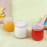Toples Kaca Yogurt 4 Oz, Set Toples Kaca dengan Tutup Plastik, Toples Susu Kaca dengan Segel Kedap Udara