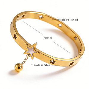 Bracciale Classico Placcato Oro 18k con Zirconi a Stella, Bracciale in Acciaio Inossidabile con Perline per Donne e Ragazze - Product Image 2