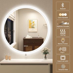 Miroir LED Rond Mural Moderne CF avec Haut-Parleur Bluetooth, Écran Tactile Intelligent, Lumière LED Argentée pour Salle <span class=keywords><strong>de</strong></span> Bain - Product Image 2