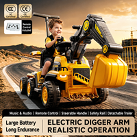 Excavatrice électrique pour enfants 6V 7Ah, véhicule pelleuse six roues télécommandé avec musique et audio, remorque détachable
