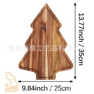 Nouveau produit transfrontalier : Plateau en bois d'acacia, assiette décorative créative en bois à thème de Noël avec bois de cerf, plat à dessert en bois massif - Product Image 2