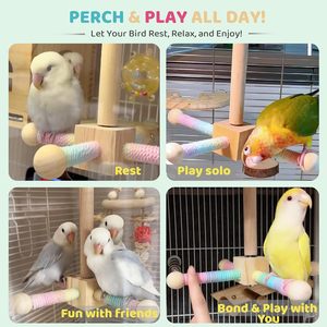 Premium supporto interattivo in legno uccello giocattolo trespolo di filatura per parrocchetti Cockatiels pappagallini Conures gabbia accessori - Product Image 6