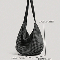 Sac à bandoulière unisexe en toile à carreaux, grande capacité, sac fourre-tout minimaliste de style urbain, fermeture à glissière, large sangle, sac hobo