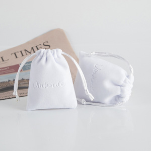 White <b>Drawstring</b> Jewelry <b>Pouch</b> 8x10cm Rectangular Soft Plush Bag For Earrings Gifts Storage Packaging - Product Image 1