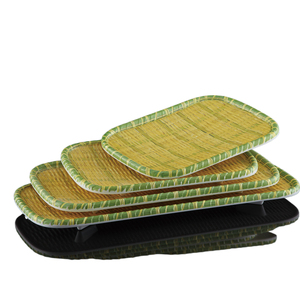 Assiette à salade rectangulaire écologique avec motif bambou, ensemble d'assiettes en plastique de 8 pouces, style oriental, pour cadeaux - Product Image 1