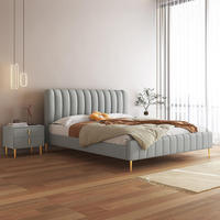 Ensemble de meubles de chambre à coucher : Literie moderne en bois blanc avec couette, lit king size en cuir et tissu avec coffre de rangement – Vente en gros
