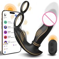 LIEBE. Tragbarer Prostata-Massagevibrator mit Stoßfunktion, Analvibrator zum Umlegen, vibrierender Strap-On für Eppstein mit Silikon-Penisring zum Aufsetzen.