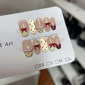 Newby High End Boutique estilo francés hecho a mano prensa en las <span class=keywords><strong>uñas</strong></span> amarillo claro princesa falda diseño lunares <span class=keywords><strong>uñas</strong></span> artificiales - Product Image 5