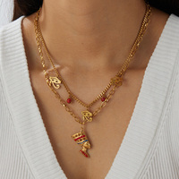 Collares de Moda en Capas de Acero Inoxidable Chapado en Oro de 18K con Amuleto del Ojo de Horus y Ankh de Cleopatra de Egipto para Mujer