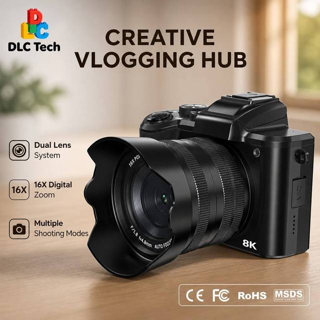 Double Sensor Station 8K Mirrorless Cam 15FPS Cinema Recorder 6-Axis EIS Advanced Stabilization Hub 3.2 Inch Touch UI Kit