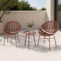 Ensemble table et chaises d'extérieur en rotin tressé à la main avec structure métallique pour jardin, cour, café, salon de thé
