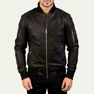 High Quality Men's Premium Leather Bomber Jacket Customizable Active Slim Fit Design Hooded Collar Waterproof <b>Windproof</b> Winter - Product Image 1