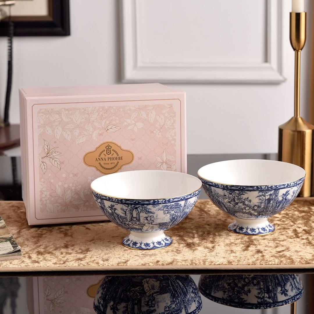 ชามสองด้านสูง 6 นิ้ว สีฟ้า